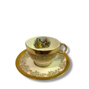 Vintage Taylor Smith Taylor TS&T Victorian Couple Teacup Saucer Set 22K Trim